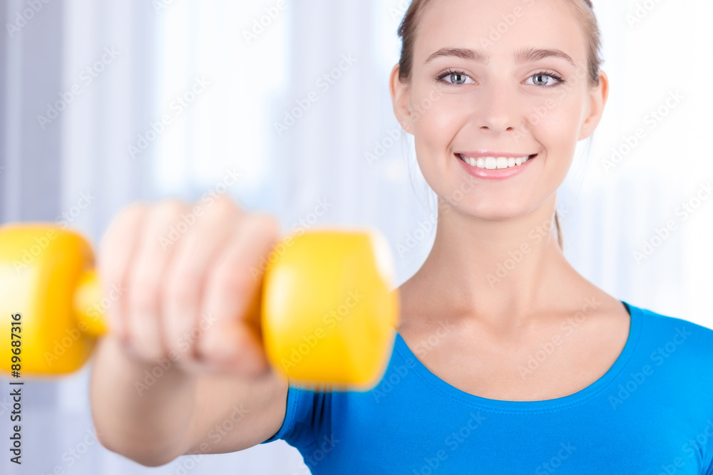 Happy girl doing exercises Happy girl doing exercises