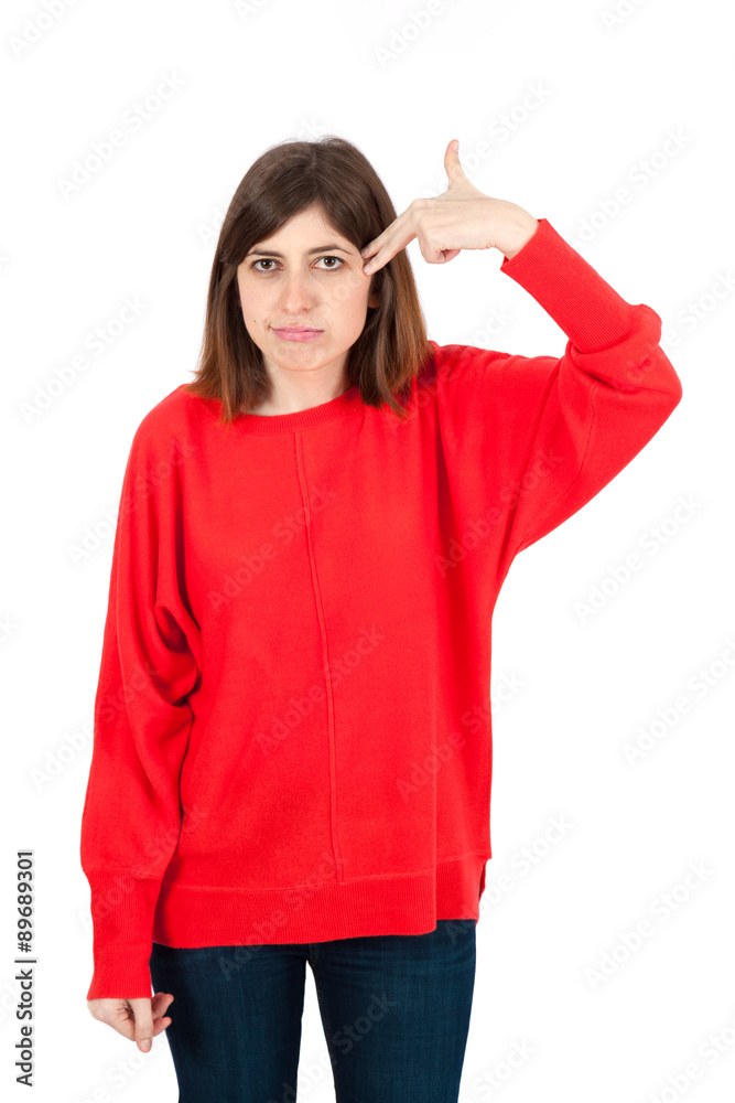 Beautiful woman doing different expressions in different sets of clothes: suicide Beautiful woman doing different expressions in different sets of clothes: suicide