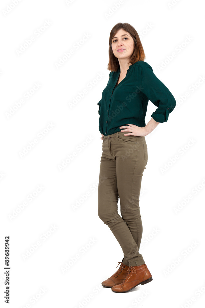 Beautiful woman doing different expressions in different sets of clothes: posing