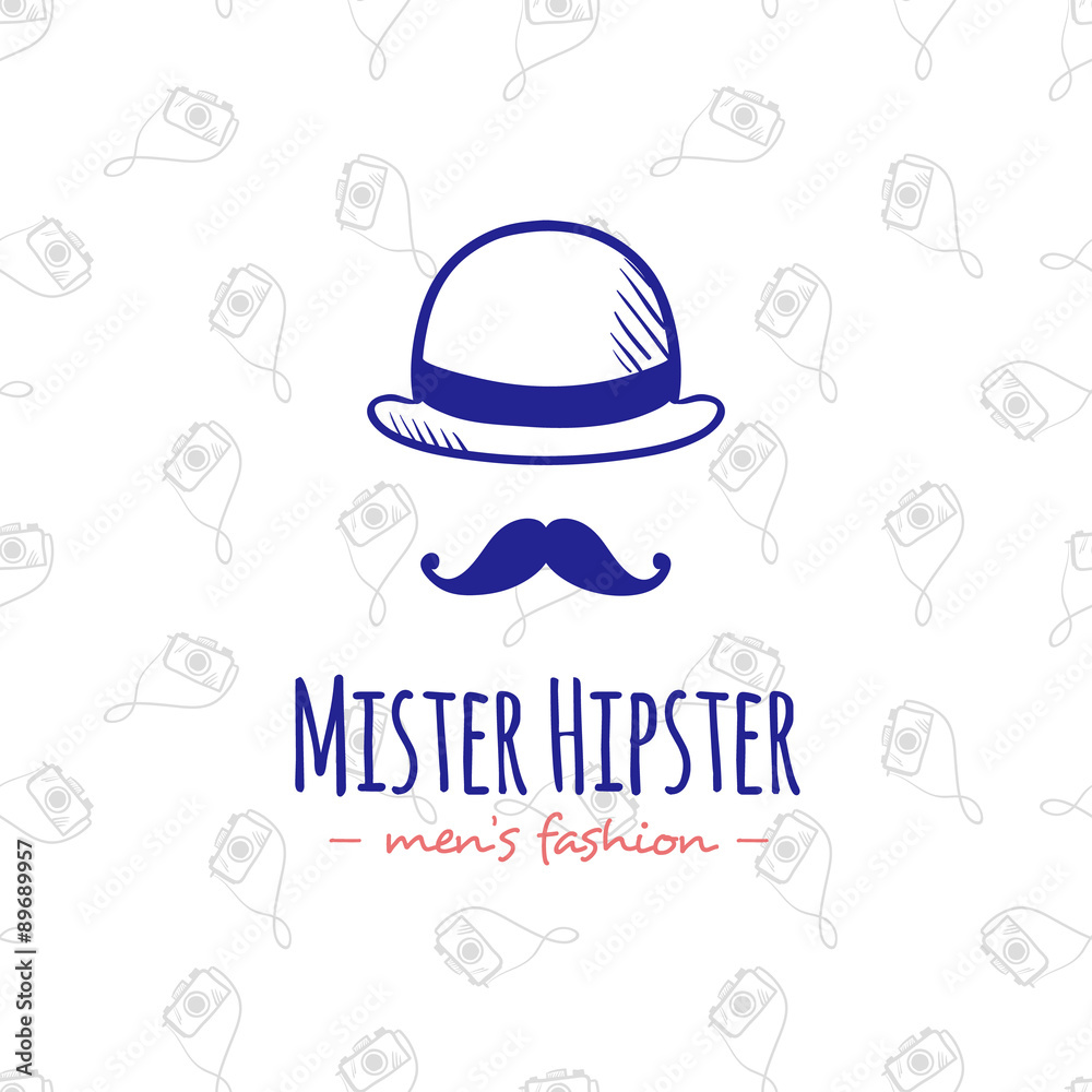 Naklejka premium Vector doodle man head stylized logo. Hand drawn hipster