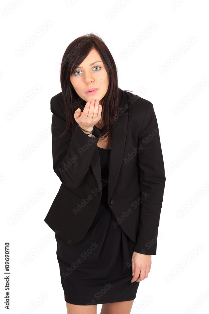 Beautiful woman doing different expressions in different sets of clothes: kiss Beautiful woman doing different expressions in different sets of clothes: kiss