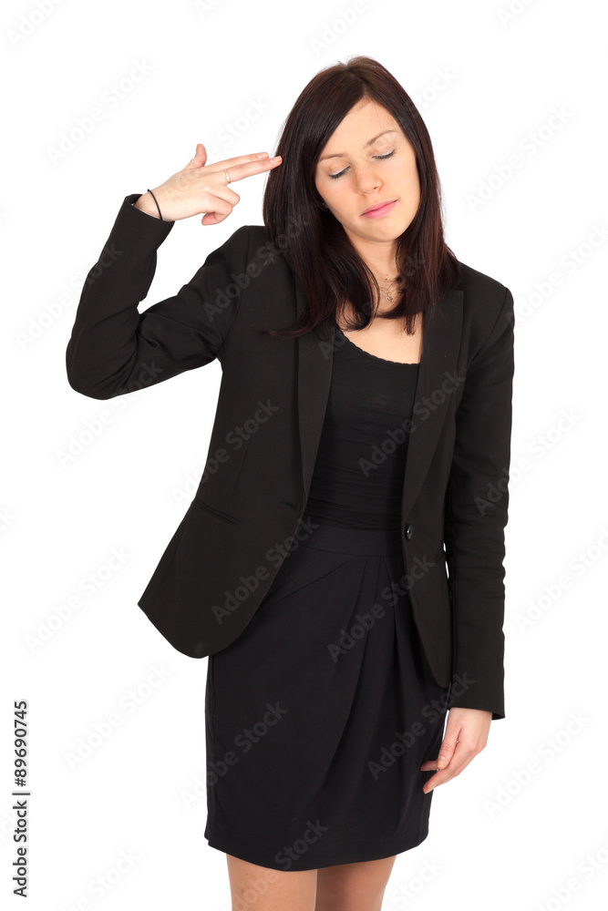 Beautiful woman doing different expressions in different sets of clothes: suicide Beautiful woman doing different expressions in different sets of clothes: suicide