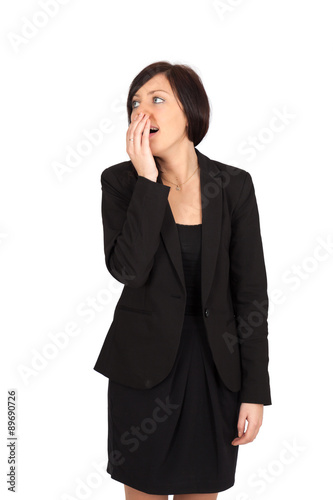 Beautiful woman doing different expressions in different sets of clothes: yawning