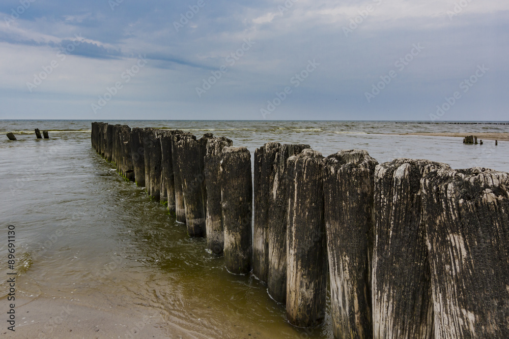 Breakwater  on the coast of the Baltic Sea in Poland