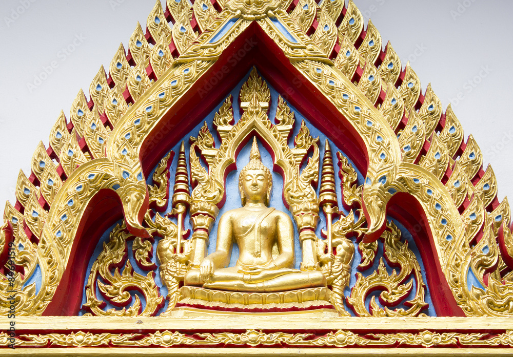 Architecture of a buddha statue in thai painting style in the public temple