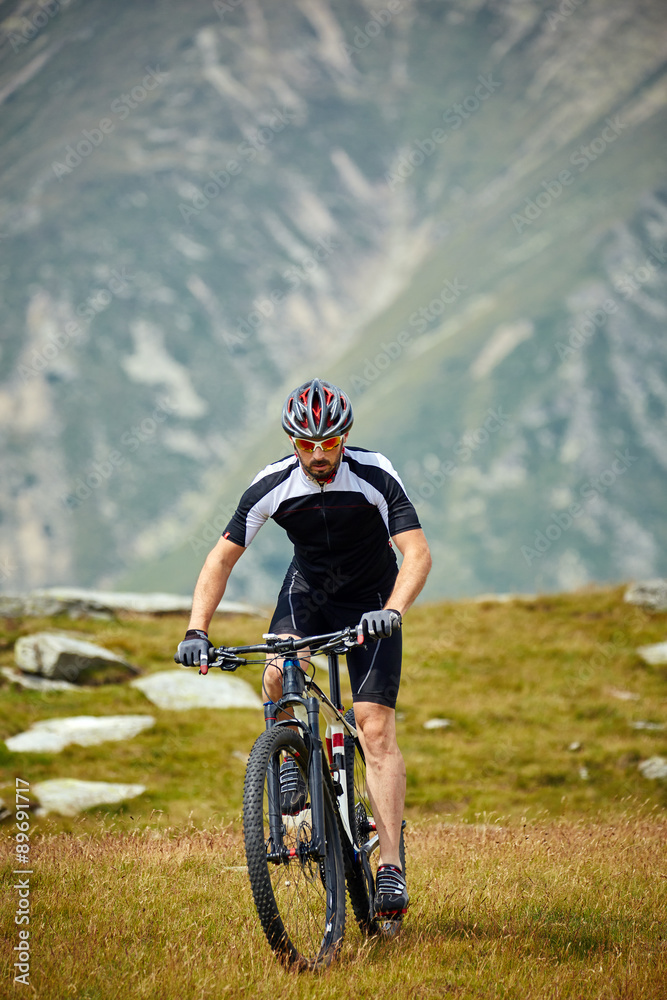 Mountain biker on trails Mountain biker on trails
