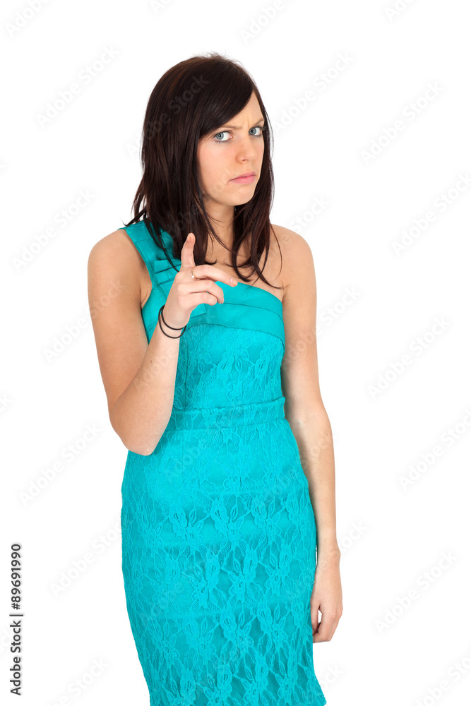Beautiful woman doing different expressions in different sets of clothes: suspicion Beautiful woman doing different expressions in different sets of clothes: suspicion