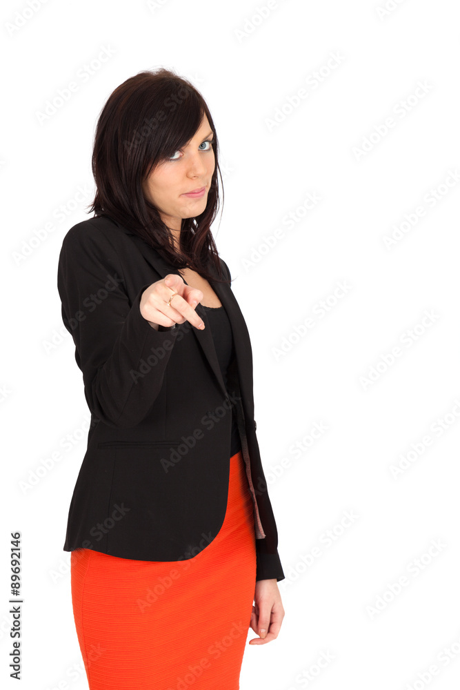 Beautiful woman doing different expressions in different sets of clothes: pointing Beautiful woman doing different expressions in different sets of clothes: pointing