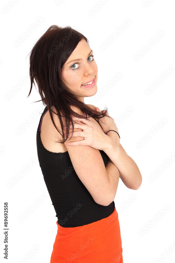 Beautiful woman doing different expressions in different sets of clothes: posing Beautiful woman doing different expressions in different sets of clothes: posing