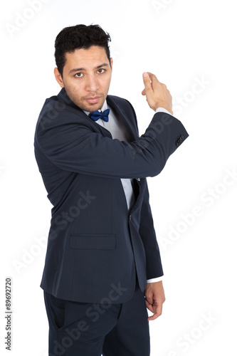 Handsome man doing different expressions in different sets of clothes: be careful