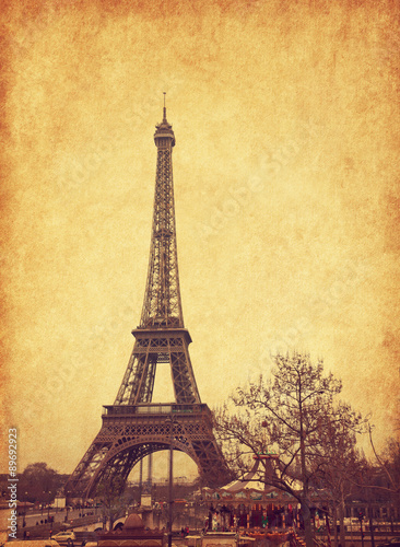 Fototapeta Naklejka Na Ścianę i Meble -  Eiffel tower, Paris, France. Added paper texture.