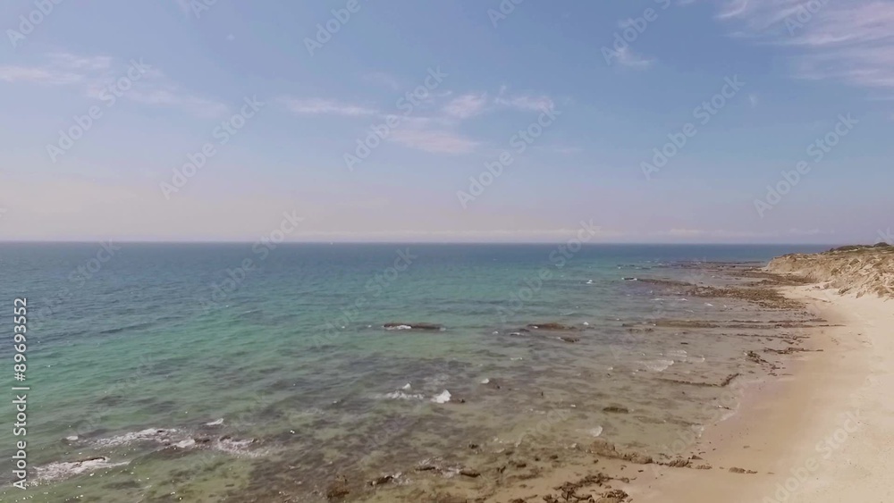 Aerial View from Flying Drone Over Beach and Sea Aerial View from Flying Drone Over Beach and Sea