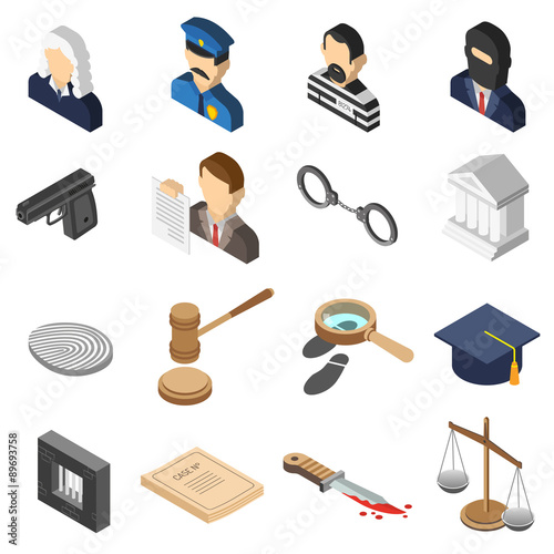 Justice Isometric Color Icon Set 