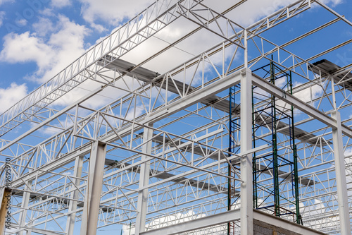 Steel Structure with Sky Background / Steel Structure / Steel Structure Under Construction with Blue Sky Background