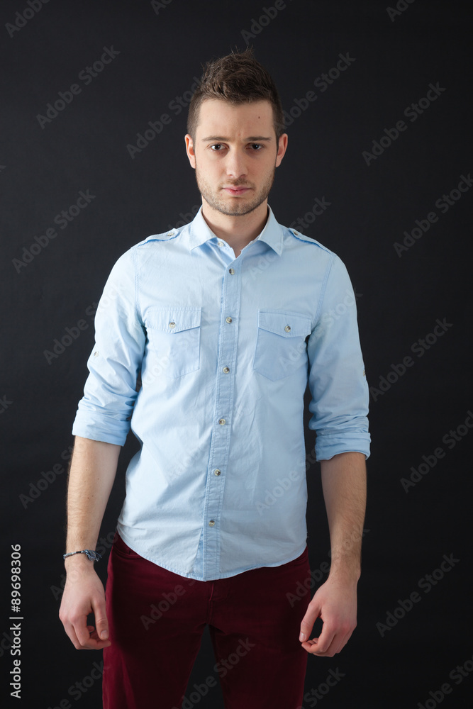 Fototapeta premium Handsome men doing different expressions in different sets of clothes: angry
