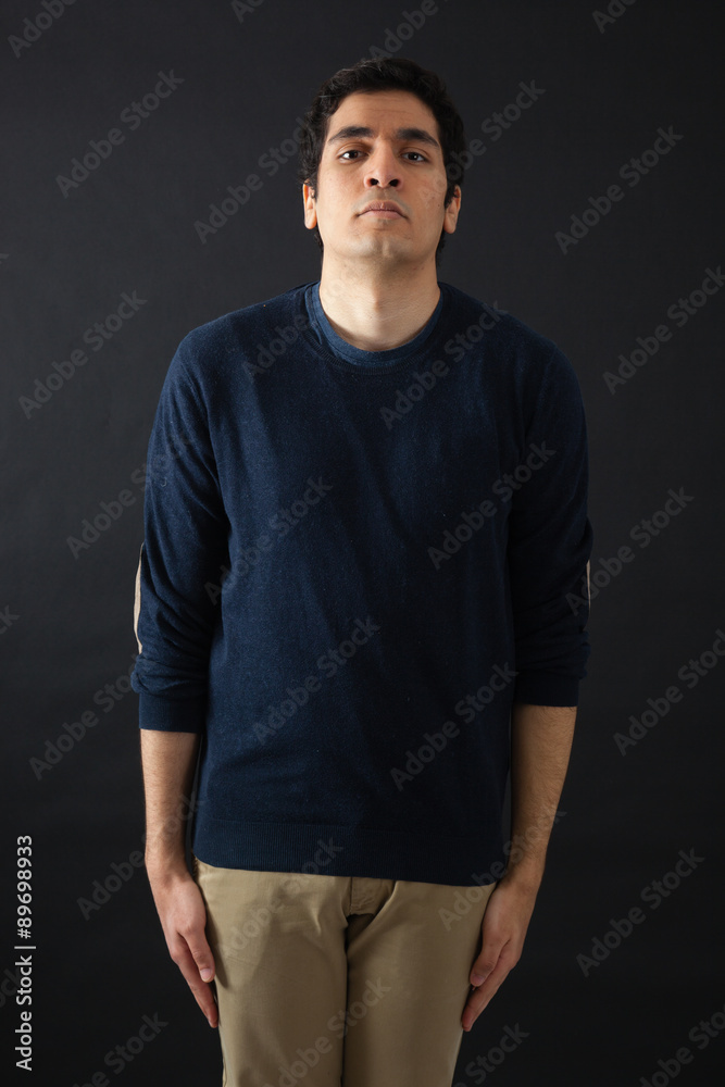 Handsome men doing different expressions in different sets of clothes: at attention Handsome men doing different expressions in different sets of clothes: at attention
