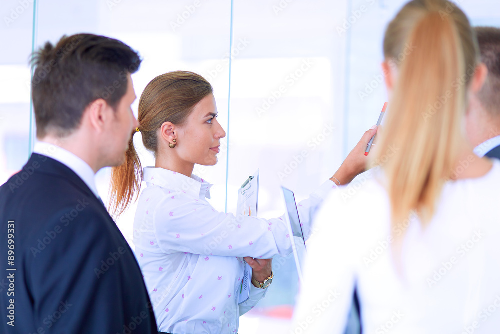 Group of business people doing presentation with laptop during Group of business people doing presentation with laptop during