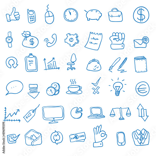 doodle office, business icons set,