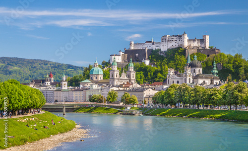 Historic city of Salzburg with river Salzach in summer, Austria