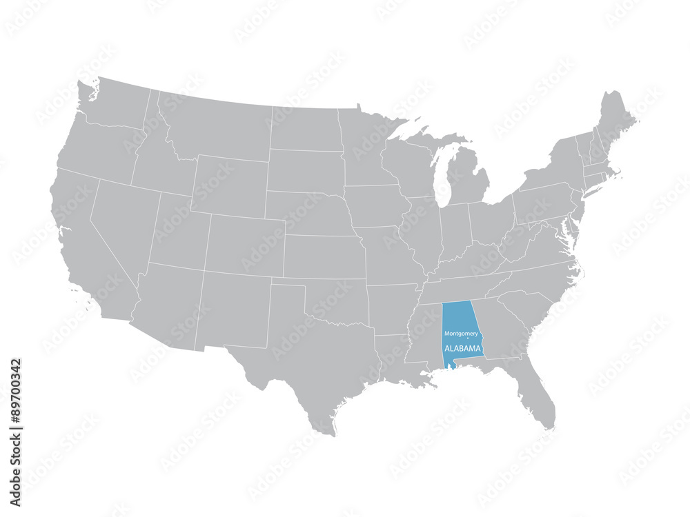 vector map of United States with indication of Alabama