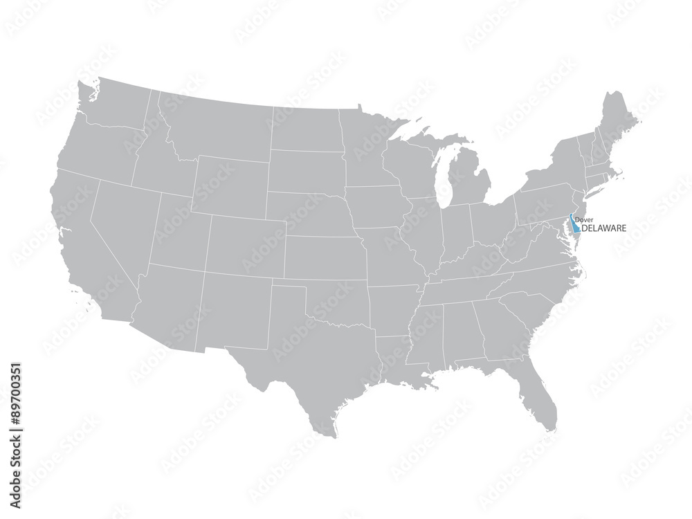 vector map of United States with indication of Delaware