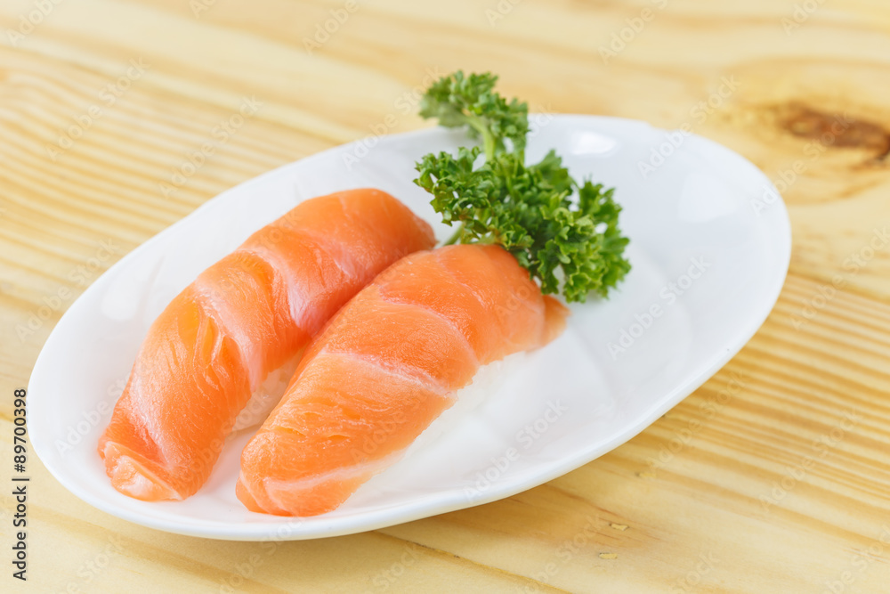 Traditional japanese food, Salmon sushi Traditional japanese food, Salmon sushi