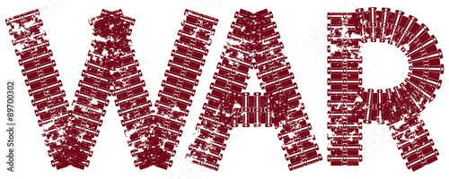 War text with the letters made of tank tracks, isolated on white