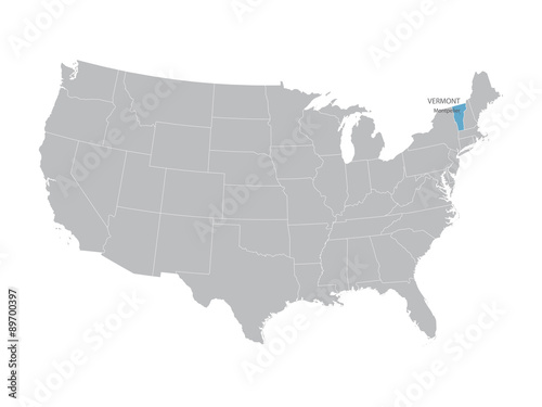 vector map of United States with indication of Vermont