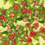 Seamless bright watercolour flowers and green leaves pattern