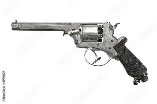 Fotografie, Obraz Revolver decorative ornate old vintage isolated on white