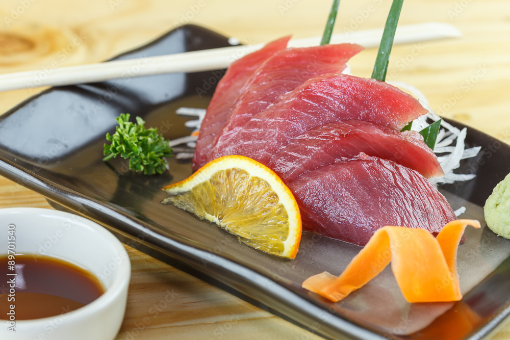 Traditional japanese food, Maguro (tuna) sashimi Traditional japanese food, Maguro (tuna) sashimi