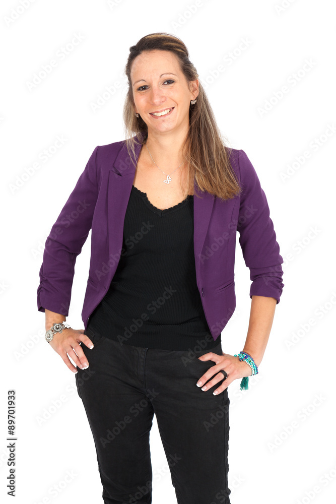 Beautiful woman doing different expressions in different sets of clothes: smiling Beautiful woman doing different expressions in different sets of clothes: smiling