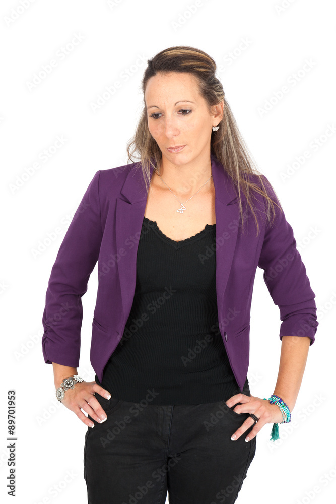 Beautiful woman doing different expressions in different sets of clothes: sad Beautiful woman doing different expressions in different sets of clothes: sad