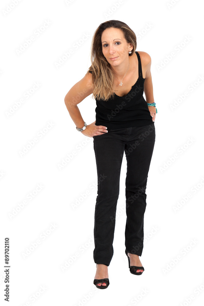 Beautiful woman doing different expressions in different sets of clothes: posing