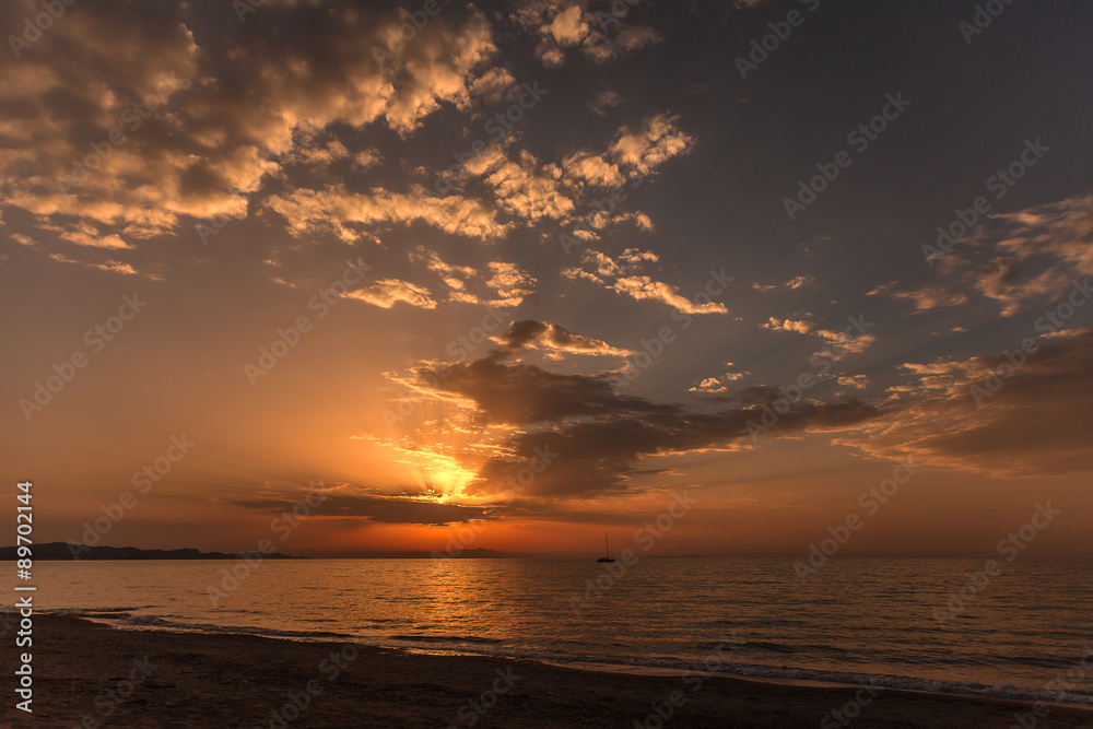 Ionian sea sunset on the Corfu island