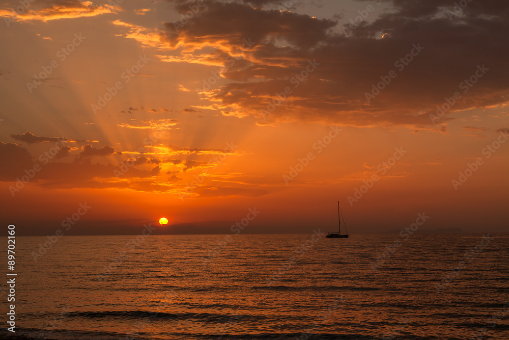 Ionian sea sunset on the Corfu island