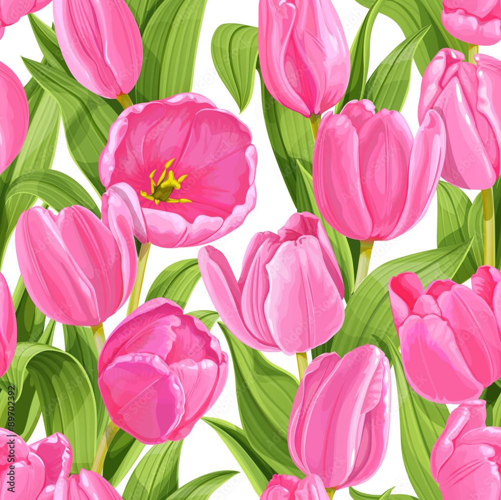 Seamless pattern of pink tulips realistic Seamless pattern of pink tulips realistic