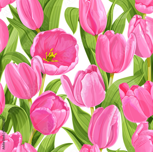 Fototapeta Naklejka Na Ścianę i Meble -  Seamless pattern of pink tulips realistic