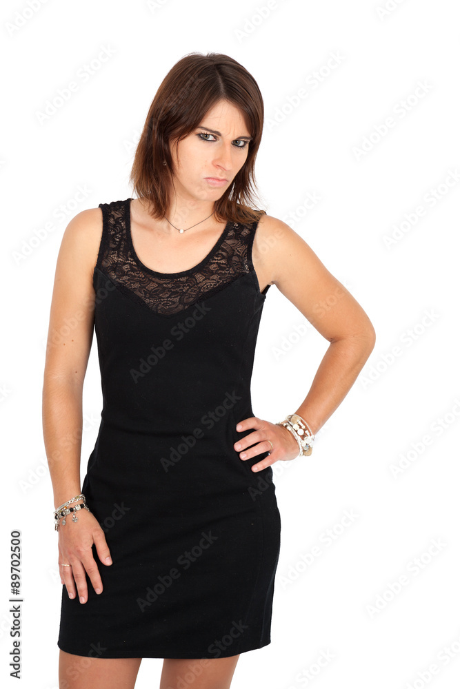 Beautiful woman doing different expressions in different sets of clothes: suspicion Beautiful woman doing different expressions in different sets of clothes: suspicion