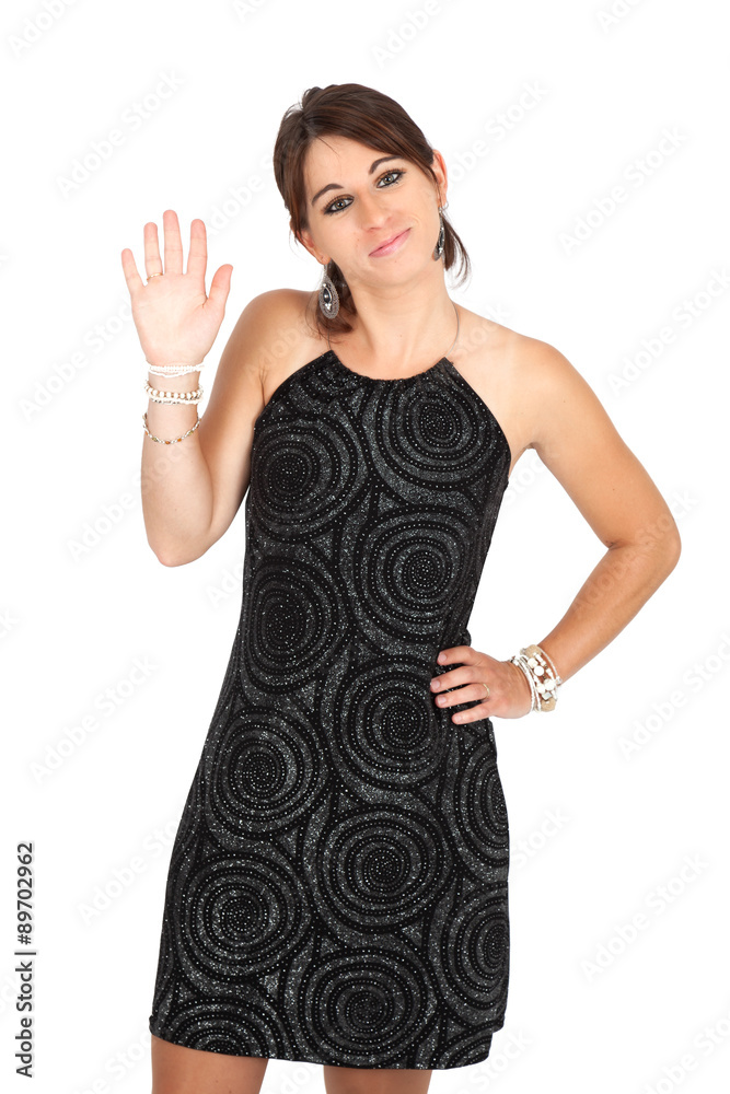 Beautiful woman doing different expressions in different sets of clothes: waving Beautiful woman doing different expressions in different sets of clothes: waving