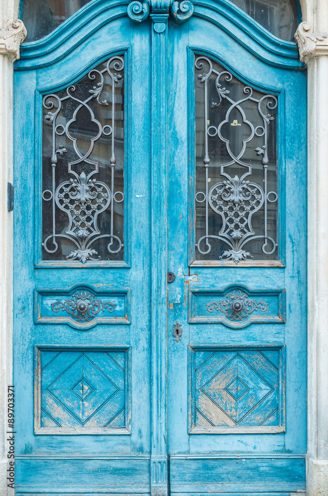 Vintage blue wooden door