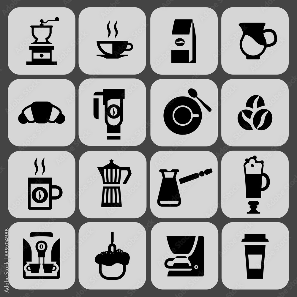 Coffee icons black set Coffee icons black set