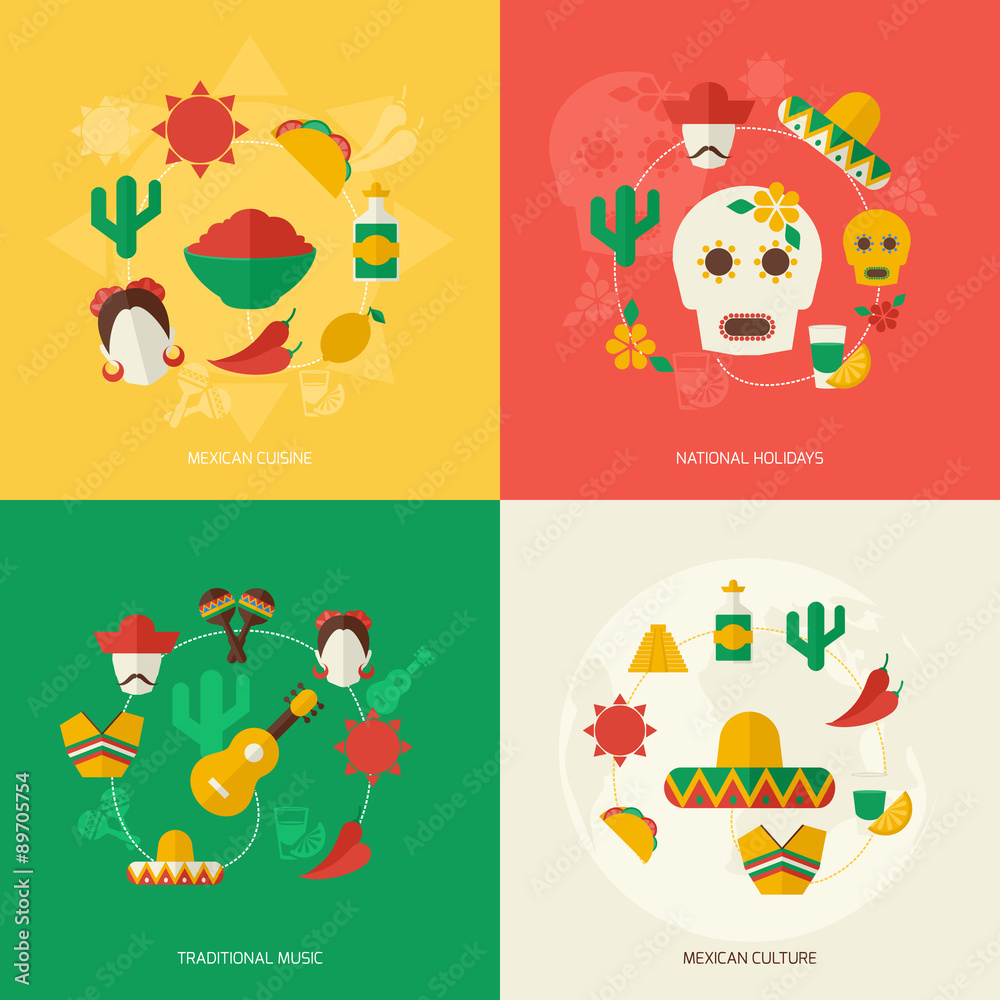 Fototapeta premium Mexico flat icons set
