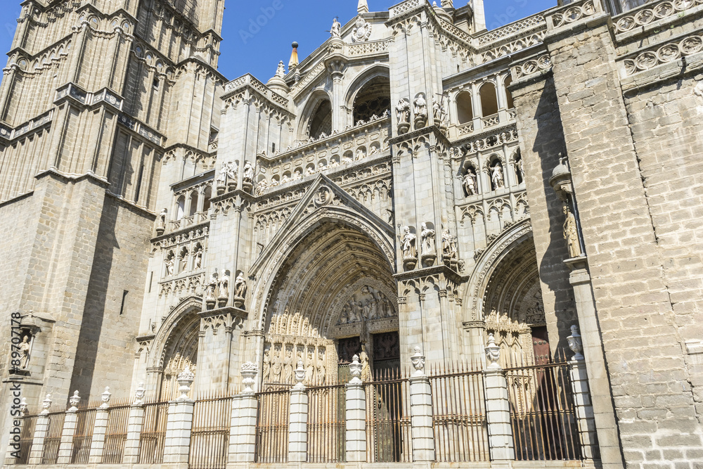 majestic facade of the cathedral of Toledo in Spain, beautiful c