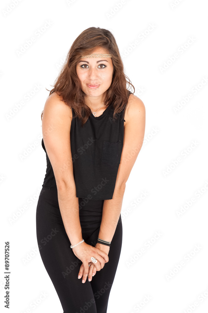 Beautiful woman doing different expressions in different sets of clothes: love Beautiful woman doing different expressions in different sets of clothes: love