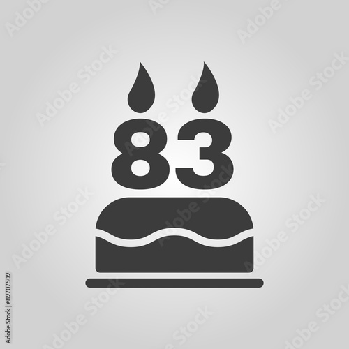 The birthday cake with candles in the form of number 83 icon. Birthday symbol. Flat