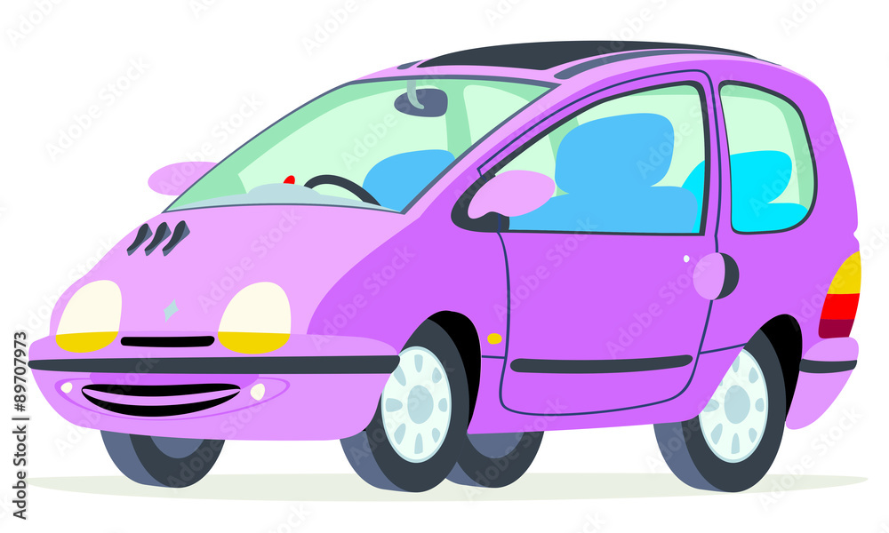 Caricatura Renault Twingo violeta vista frontal y lateral