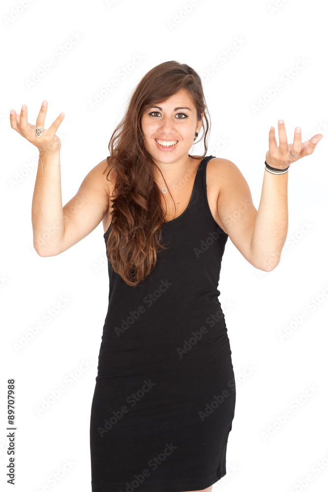 Beautiful woman doing different expressions in different sets of clothes: surprise Beautiful woman doing different expressions in different sets of clothes: surprise