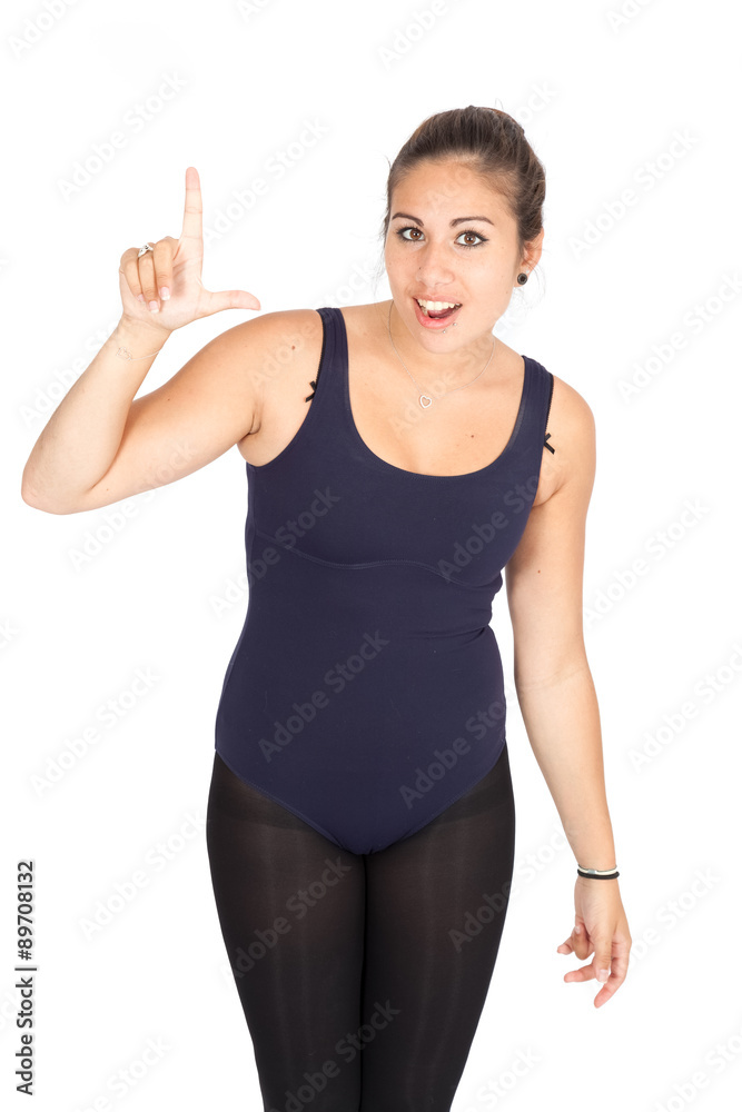 Beautiful woman doing different expressions in different sets of clothes: boxing