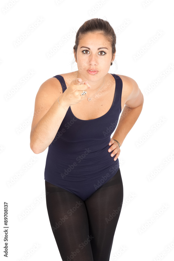 Beautiful woman doing different expressions in different sets of clothes: pointing Beautiful woman doing different expressions in different sets of clothes: pointing